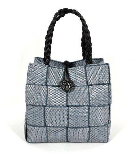 かごバッグ　三つ編みハンドル　シュガーペーパー(ブルー)